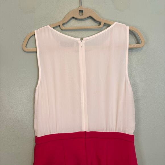 Ann Taylor Loft Mini Shift Dress 6 White Pink Two-Tone Keyhole Button Sleeveless - Picture 4 of 9